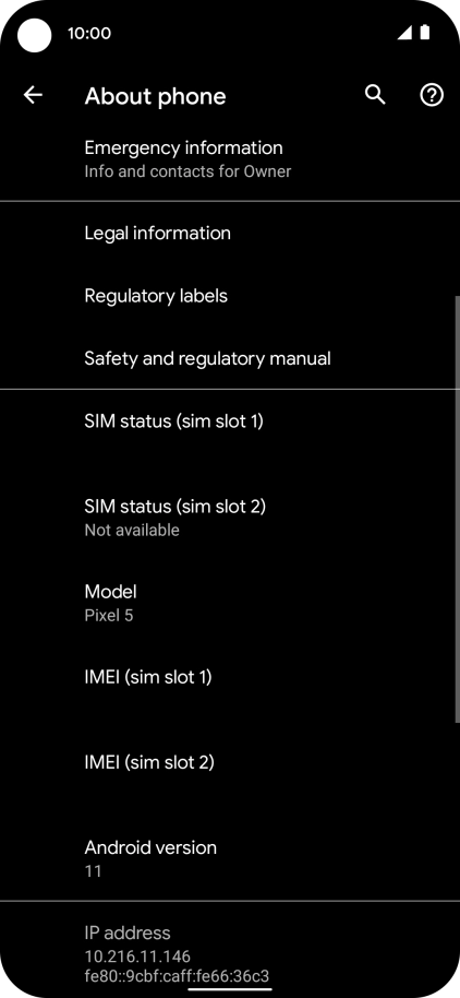 Your phone's software version is displayed below Android version.