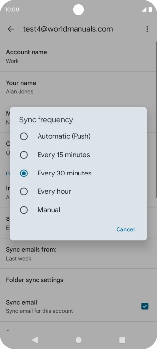 Press the required setting.