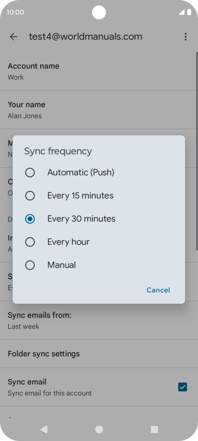 Press the required setting.