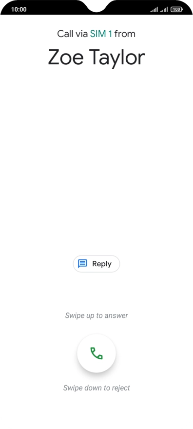 Press and drag the accept call icon upwards.
