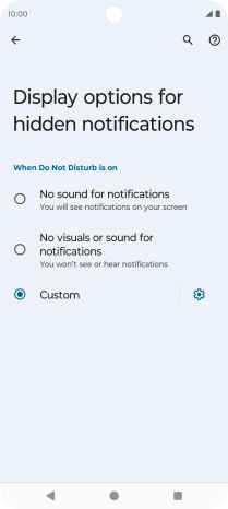 Press the fields next to the required settings to turn display of the selected notification types on or off.