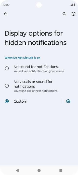 Press the fields next to the required settings to turn display of the selected notification types on or off.