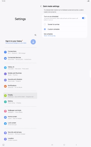 Press the required setting.