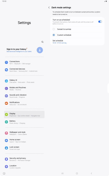 Press the required setting.