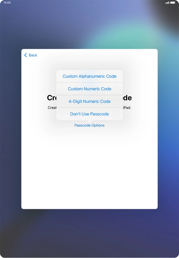 Follow the instructions on the screen to turn on use of lock code or press Don't Use Passcode. Follow the instructions on the screen to turn on use of lock code or press Don't Use Passcode.