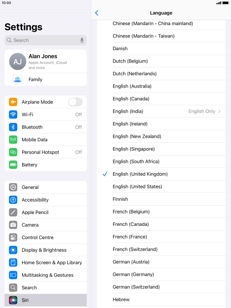 Press the required language.