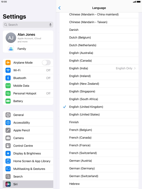 Press the required language.