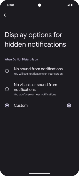Press the required setting to turn display of the selected notification types on or off.