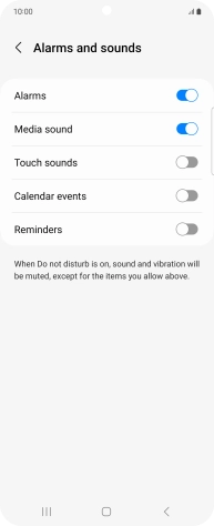 Press the required settings to turn sound and vibration for the selected functions on or off.