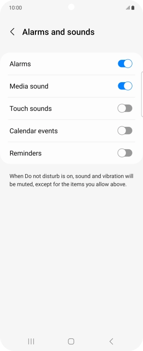 Press the required settings to turn sound and vibration for the selected functions on or off.