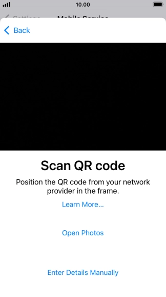 Place the QR code you've received inside the phone camera frame to scan the code. If you’ve deleted your eSIM, you can re-add it using your existing QR code. If you’re having problems, see our FAQ.