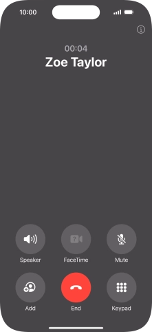 Press the end call icon to end the call and return to the home screen.