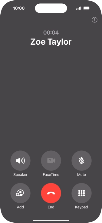 Press the end call icon to end the call and return to the home screen.