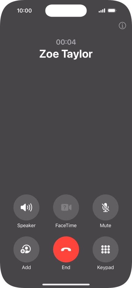 Press the end call icon to end the call and return to the home screen.