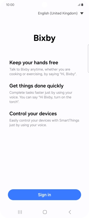Press Sign in and follow the instructions on the screen to log on to your Samsung account.