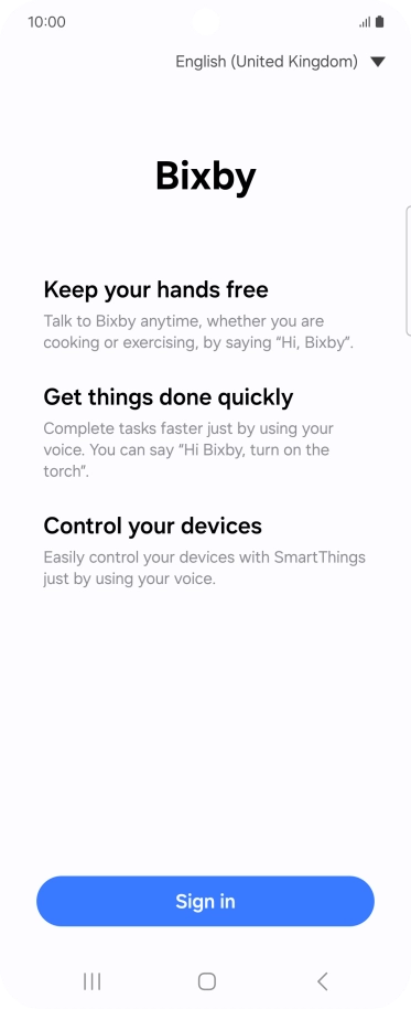 Press Sign in and follow the instructions on the screen to log on to your Samsung account.