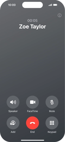 Press the end call icon to end the call and return to the home screen.