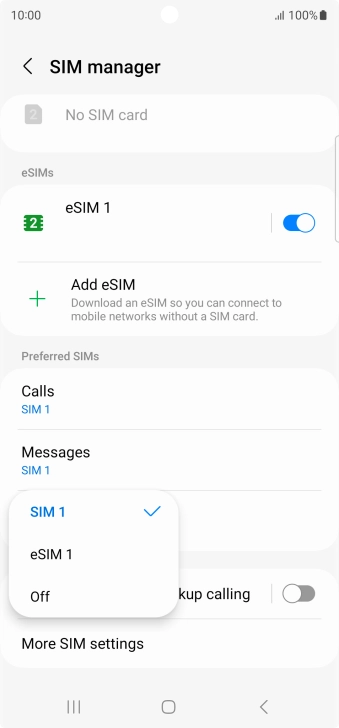 Press the required setting.