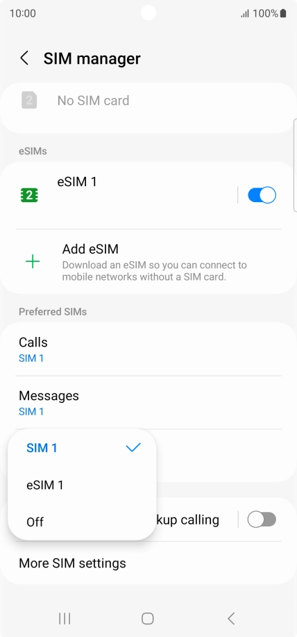 Press the required setting.