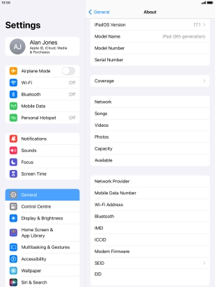 Your tablet's EID number is displayed below EID.