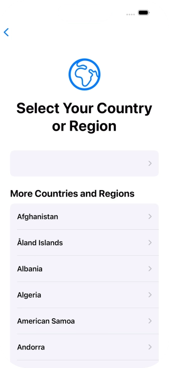 Press the required country or area. Press the required country or area.