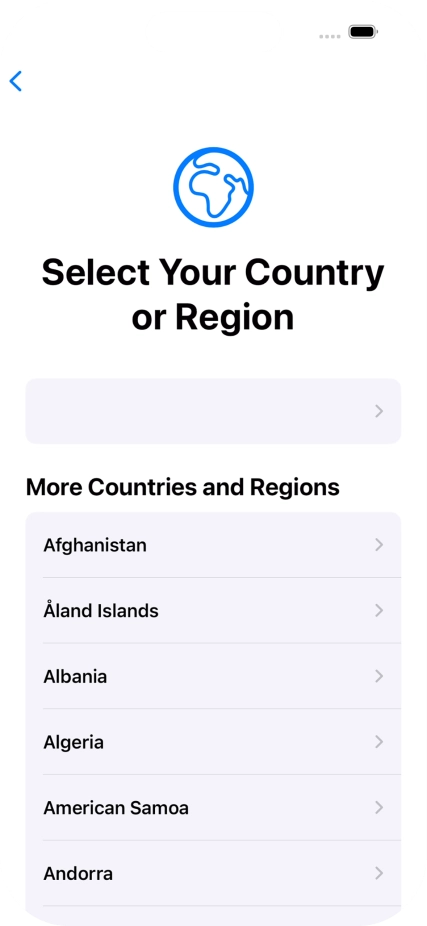 Press the required country or area. Press the required country or area.