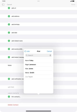 Press the required contact.