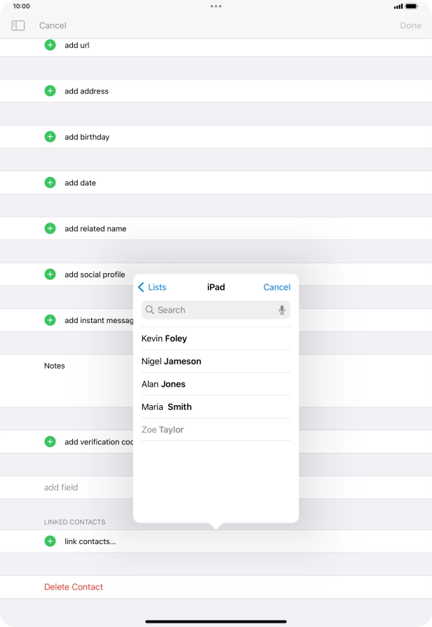 Press the required contact.