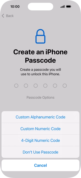 Follow the instructions on the screen to turn on use of phone lock code or press Don't Use Passcode.