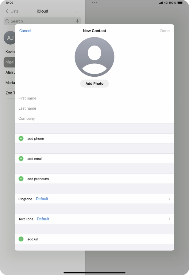 Press First name and key in the first name.