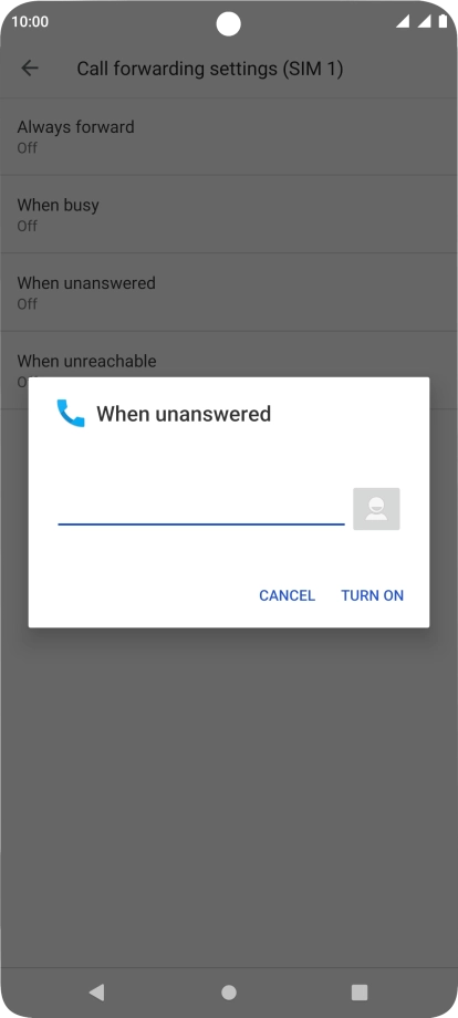 Key in +447836121121 and press TURN ON.