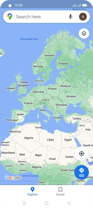 Press the search field and key in the required destination.