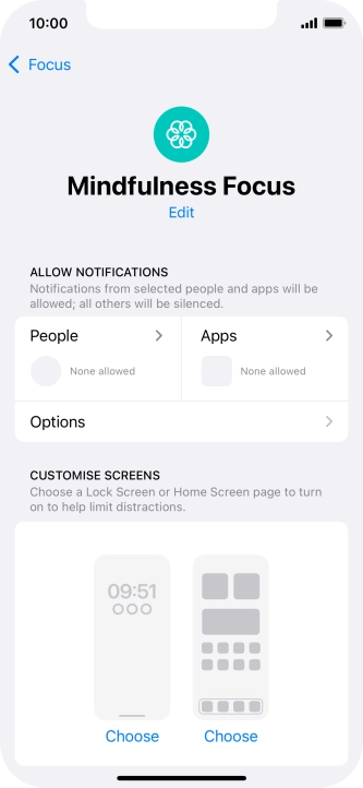 Press People and follow the instructions on the screen to select which contacts you would like to receive calls and notifications from when the selected focus mode is active.