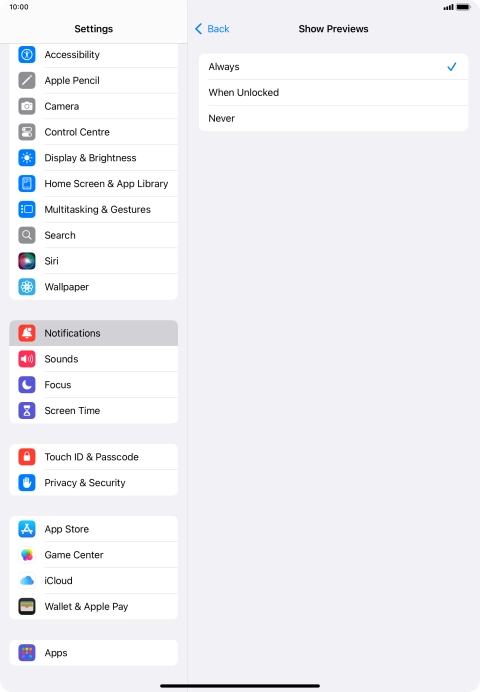 To select notification preview on the lock screen, press Always. To select notification preview on the lock screen, press Always.