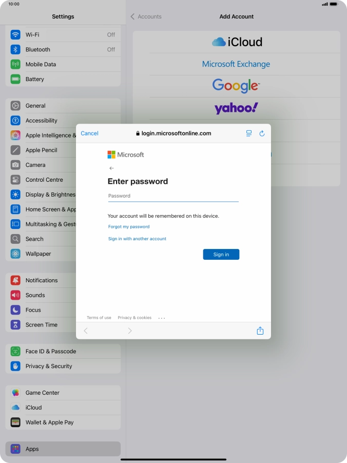 Press Password and key in the password for your email account. Press Password and key in the password for your email account.