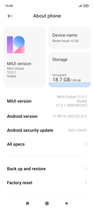 Press MIUI version. If a new software version is available, it's displayed. Follow the instructions on the screen to update the phone software.