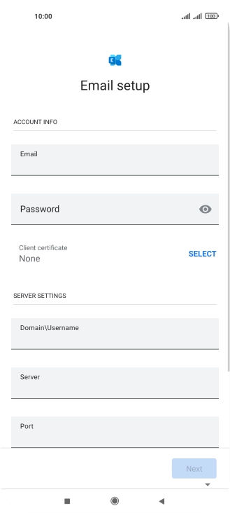 Press Password and key in the password for your email account.