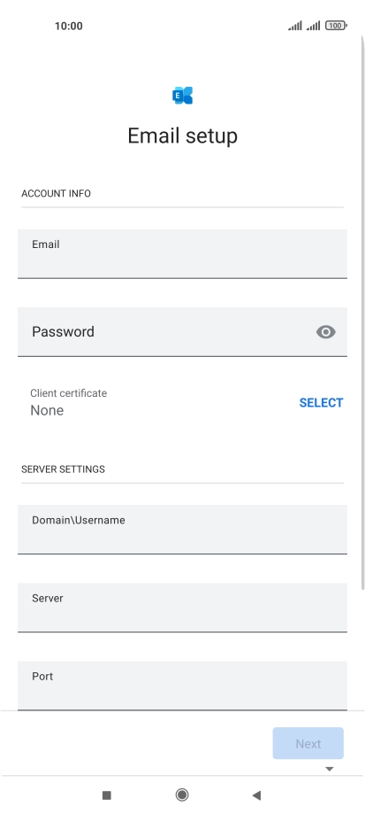 Press Password and key in the password for your email account.