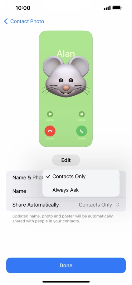 Press the required setting.