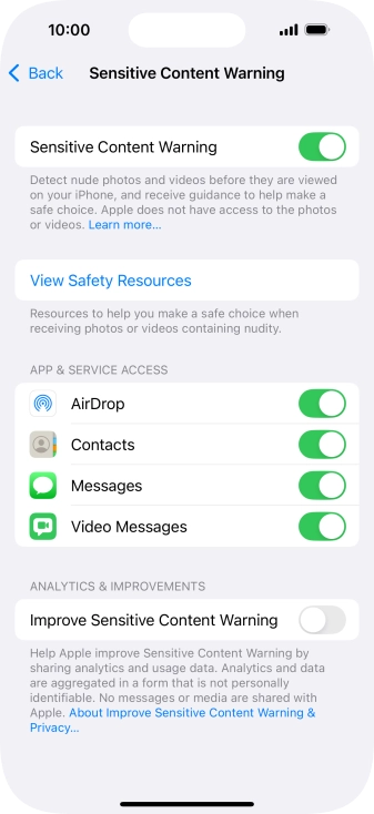 Press the indicators next to the required applications to turn the function on or off.