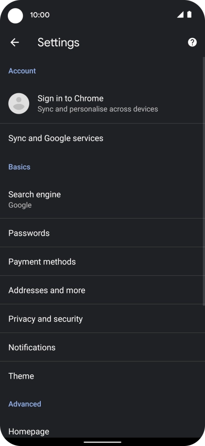 Press Privacy and security.