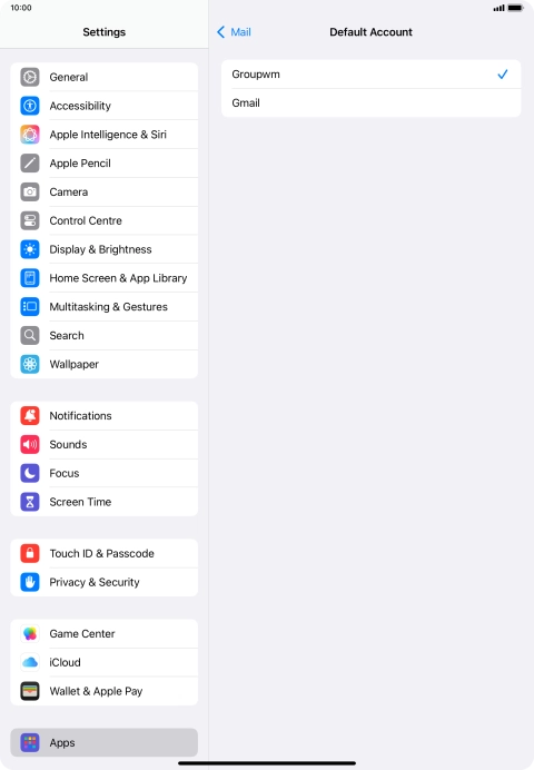 Press the required email account to select the email account as your default account. Press the required email account to select the email account as your default account.