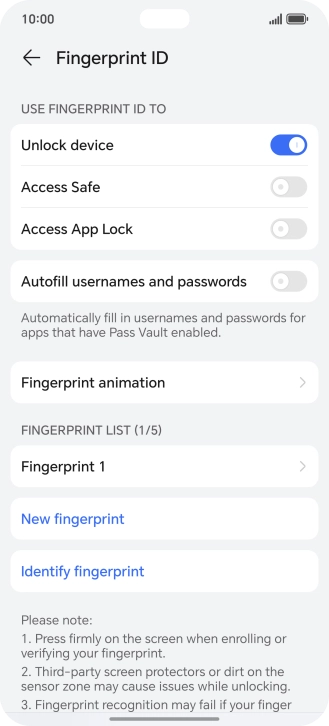 Press the required settings.