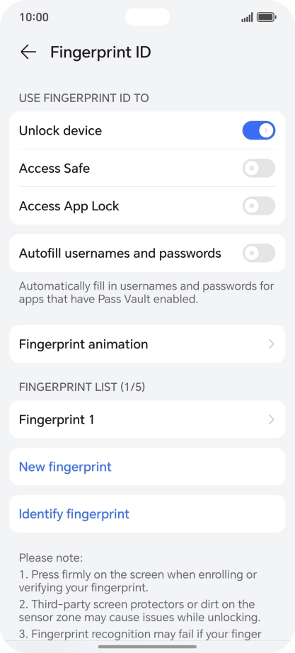 Press the required settings.