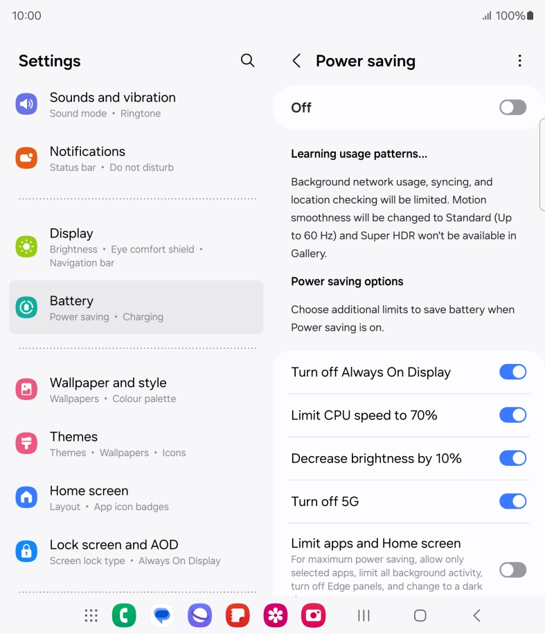 Press the indicators next to the required settings.