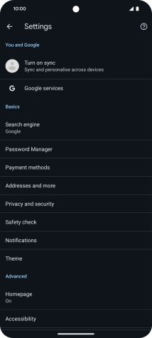 Press Privacy and security.
