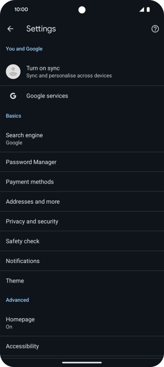 Press Privacy and security.