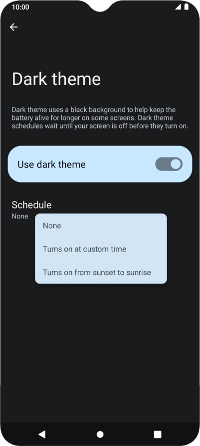 Press the required setting to turn the function on or off. Press the required setting to turn the function on or off.