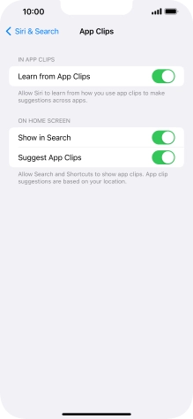 Press the indicators next to the required settings to turn them on or off.