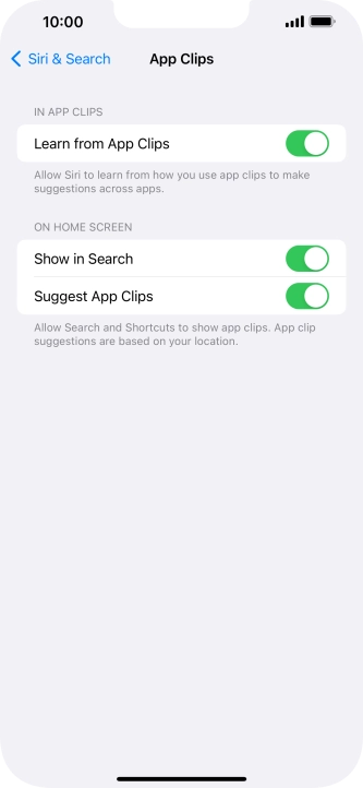 Press the indicators next to the required settings to turn them on or off.